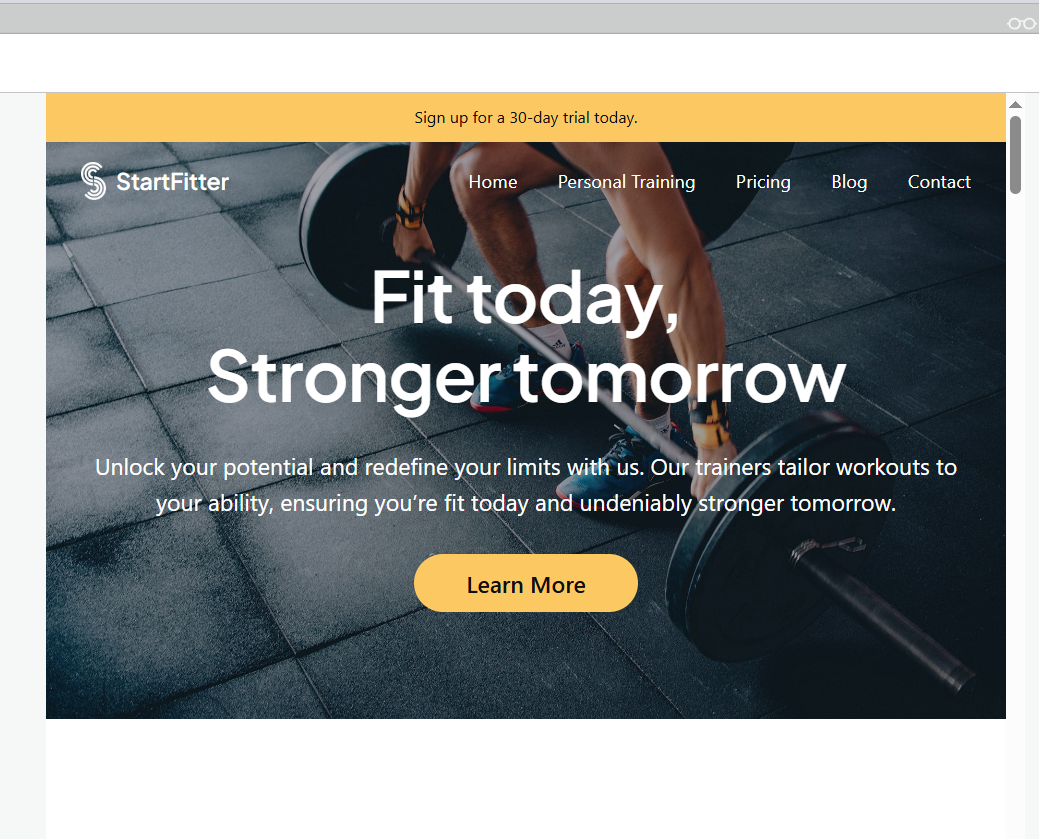 Health and wellness website design preview with StartFitter fitness platform